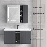 Meuble de salle de bain moderne et minimaliste en profilé d'aluminium Meuble sous-vasque mural à DEL avec bassin en céramique, dalle de roche et miroir