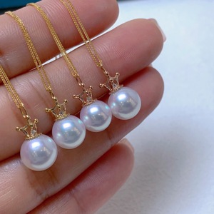 Base de pendentif en or massif 18 carats poli miroir, incrustée de diamants clairs étincelants, pour incrustation personnalisée de perle d'eau douce. - Product Image 3