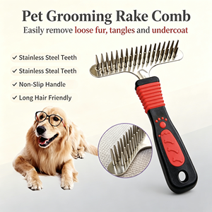 Stainless Steel Pet Grooming Rake Comb Deshedding Undercoat Brush Non Slip Handle for Long Hair <b>Dogs</b> - Product Image 1