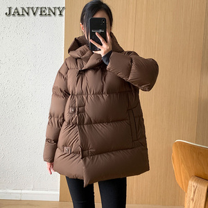 JANVENY Novità Inverno 2024 Piumino <span class=keywords><strong>Donna</strong></span> 90% Piuma d'Anatra Bianca Corto <span class=keywords><strong>Oversize</strong></span> con Cappuccio Spesso Caldo Antivento Parka Sciolto - Product Image 5