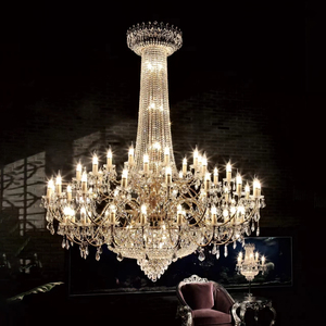 Fancy Luxury Gold High Ceiling Light With Candle Hotel Lobby Empire K9 <strong>Crystal</strong> Hanging Lamp <strong>Chandelier</strong> Royal - Product Image 1