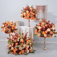 Boule de fleurs artificielles aspect naturel Orange Brûlé Bourgogne, Centre de table de luxe pour mariage, décoration de vitrine, événements et maison