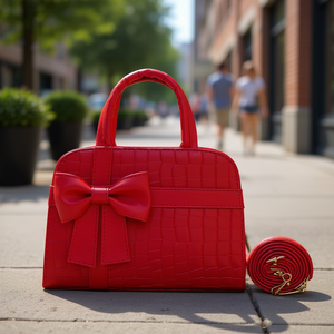 Sac bandoulière rouge pour femme Fana Tere, motif crocodile, décoration nœud, avec poignées, pour toutes les saisons, usage quotidien - Product Image 2