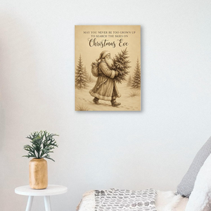 Tableau mural vintage avec citation de Noël, Forêt d'hiver à l'ancienne, Toile encadrée pour galerie, Décoration de maison de campagne pour les fêtes - Product Image 1