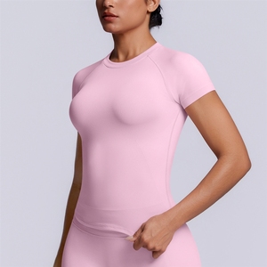 <span class=keywords><strong>T</strong></span>-<span class=keywords><strong>shirt</strong></span> américain sans couture, couleur unie, ajusté, très élastique, respirant, haut de sport pour <span class=keywords><strong>femme</strong></span>, pour la course à pied, le fitness, le yoga - Product Image 3