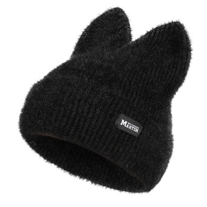 Gorro de lana elástico con orejas Carmie para mujer, cómodo y cálido estilo de punto Baotou para exteriores para Otoño e Invierno - Product Image 6