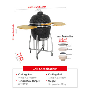 Barbecue <span class=keywords><strong>au</strong></span> charbon de bois SEB KAMADO en céramique noir de 21 pouces en forme d'œuf avec télécommande, chariot et caractéristiques de sécurité en acier inoxydable - Product Image 2