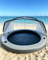 Hamac aquatique gonflable de qualité marine à faible MOQ, protection solaire UPF50+, auvent UV amovible, en PVC écologique, maille rafraîchissante, gonflage rapide
