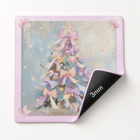 Tapis de Mahjong de Noël Festif Rose et Violet Luxueux, Motif Nœud Pastel et Étoiles, en Caoutchouc Anti-Salissures et Insonorisant pour Soirées de Jeu et Fêtes