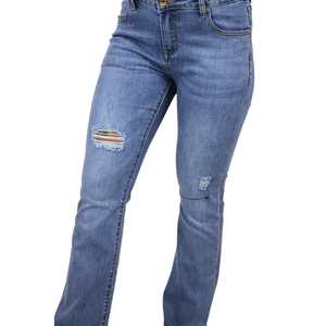 Pantalon Donna DKE4712 Jeans taille haute coupe droite effet usé pour femme - Product Image 3