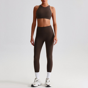 Women's Sports Leggings Set - High Waist Leggings with Back <strong>Cross</strong> <strong>Top</strong> for Yoga, Running, and Gym Workouts - Nylon Spandex - Product Image 3