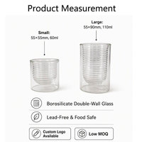 Tasse à café en verre borosilicate à double paroi, avec intérieur ondulé unique, mug isolant pour expresso, thé, eau, 60 ml, 110 ml