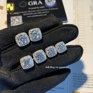 Iced Out Jewelry Halo Earrings VVS Moissanite Diamond <strong>Studs</strong> 925 <strong>Silver</strong> Pass Diamond Tester Screw Back Earrings Men Earrings - Product Image 3