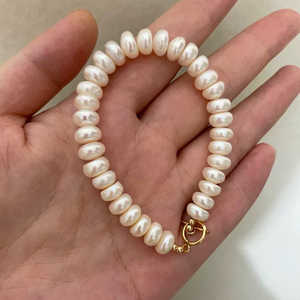 Pulsera de Perlas de Agua Dulce Naturales Grandes, Diseño de Cuentas Planas Tipo Ábaco - Product Image 5