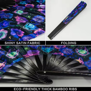 Éventail pliant lumineux UV personnalisé de 13 pouces, grand format, en bambou, pour décoration de festival, accessoires de festival - Product Image 3