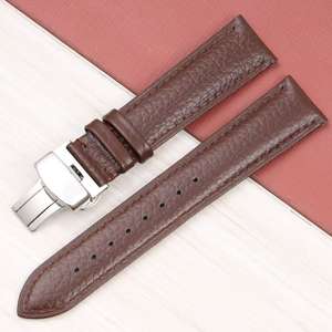 Bracelet de <span class=keywords><strong>montre</strong></span> classique en cuir véritable, grain de litchi, bracelet en cuir de vache souple avec fermoir papillon pour montres générales - Product Image 3