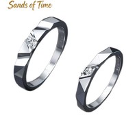 Ensemble de bagues de couple géométriques à facettes, sertissage griffe avec une seule moissanite, en argent 925, bande minimaliste polie, bijoux de doigt assortis