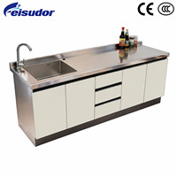 Évier commercial en acier inoxydable à cuve unique avec meuble, finition brossée mate, résistant aux produits chimiques et à la corrosion, avec rainure de drainage