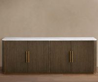 Meuble de salle à manger en bois massif de style moderne avec dessus en marbre, buffet de rangement