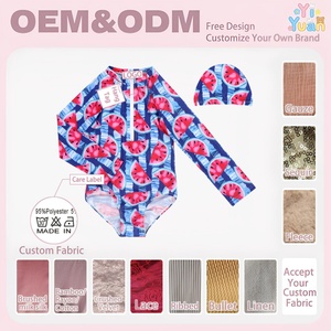 Maillot de bain une pièce respirant à fermeture éclair pour enfants, tailles et styles personnalisés, avec bonnet, motif pastèque pour bébés filles, maillot de bain <span class=keywords><strong>bikini</strong></span> pour adolescentes - Product Image 2