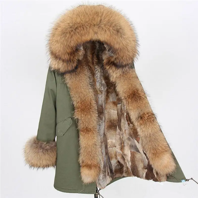 Natural fur parka Long hooded winter coat Women winter jacket Natural real raccoon fur collar coat Winter fur coats