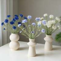 Chrysanthèmes et fleurs de marguerite artificielles en soie de haute qualité, 3 têtes, fleurs de bleuet, toucher réel, longue durée (3-5 ans)