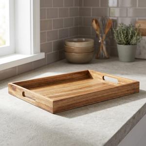 Plateau de service en bois écologique, usage commercial et domestique, durable, fait main, compatible lave-vaisselle et micro-ondes, personnalisable B.S. - Product Image 1