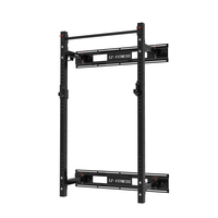 Support mural pliable pour squats avec barre de traction et crochets en J – Équipement de musculation compact pour salle de sport commerciale ou à domicile