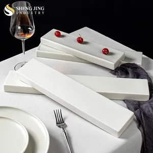 Shengjing French Restaurant Customized Glossy White Ceramic Rectangular Dishes Plates Hotel Porcelain Dessert Serving Tray