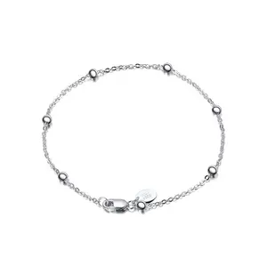 Wholesale Chain Link Bracelet 925 Sterling Silver 2mm Silver Bead Thin Chain Bracelet for girls