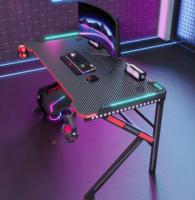 Offre Spéciale maison noir bureau d'ordinateur jambes en forme de K Table de joueur lumière LED ensemble de bureau Table de jeu RVB