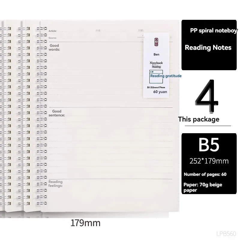 Deli L5070 note di lettura del taccuino a spirale grandi affari B5 a griglia di linea orizzontale reticolo bianco a spirale libro 50K cancelleria per studenti