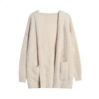 Nouveau modèle de cardigan à capuche uni et moelleux pour femme, en tricot ample au crochet