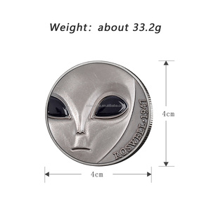 Pièce de collection Souvenir Sci-Fi en cuivre pur de 1 once, motif Tête d'extraterrestre OVNI en relief 1947, yeux en émail noir - Product Image 3