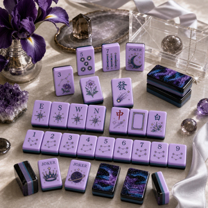 Juego de Mahjong Americano de Acrílico Celestial Morado de Lujo, Fichas de Mahjong Personalizadas con Grabado de Galaxia y Luna, con Caja - Product Image 4
