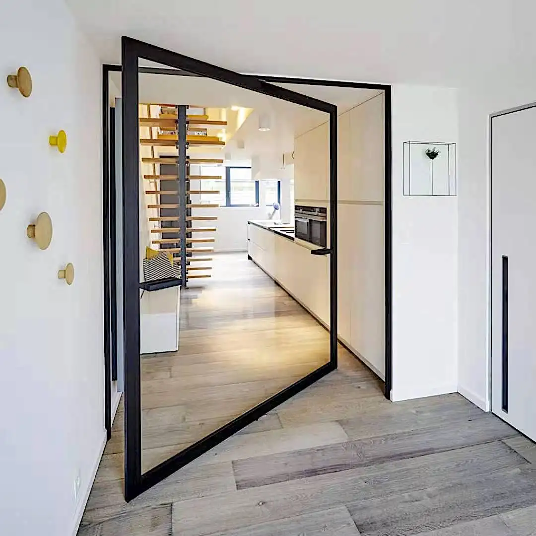 Nuevo diseño de puertas pivotantes delanteras de lujo europeas, puerta de entrada de metal de aluminio para casas, villa, puerta principal