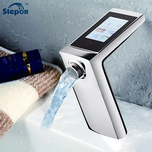 ステポン工場WiFiAPP制御スマート温度制御水栓洗面器蛇口スマート真鍮ミキサータップスマートセンサー蛇口