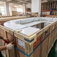 [Muxi] Bureau de réception LED en bois E1 de 18 mm, incurvé et cannelé, de qualité supérieure, pour cliniques médicales, centres dentaires, boutiques et salons