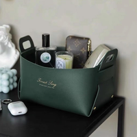 Porte-organisateur de cosmétiques en cuir PU panier décoratif pliable petit bac de rangement étagère organisateur de bureau plateaux