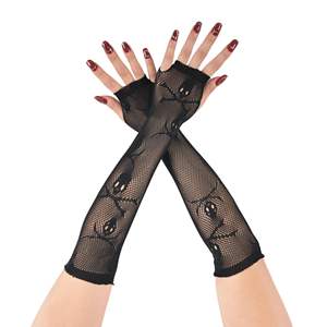 Mujeres Cosplay Punk Goth Flat-Fingered Hole-Cut Cross Net Mesh Fingerless Stretch Mittens para Halloween Costume Party Guantes - Product Image 6