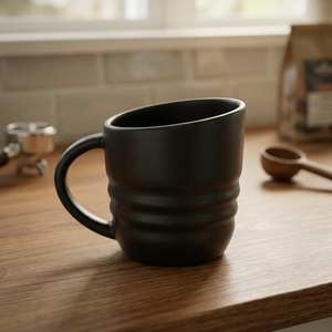 Tasses et mugs en grès noir, mug en céramique côtelé avec anse pour le bureau, la maison, le thé et le café - Product Image 3