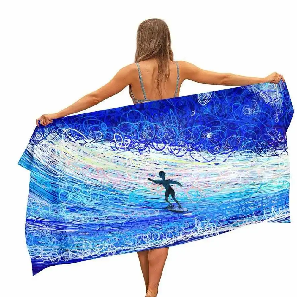Factory price stock fashion surfer Hawaiian print sand free logo custom printed large beach towel