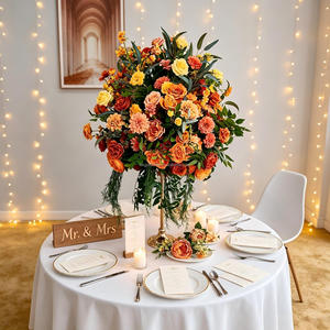 Bola de Flores Artificiales Roja Anaranjada de 60 cm, Decoración para Mesas de Boda, Uso Interior y Exterior, de Temporada, Gran Venta - Product Image 1