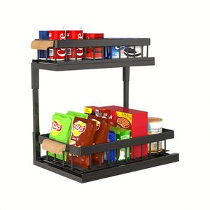 El Mejor Estante Metálico Deslizable Bajo Fregadero de 2 Niveles para Baño y Cocina, Organizador de Accesorios para Puerta de Armario y Estante para Platos - Product Image 2