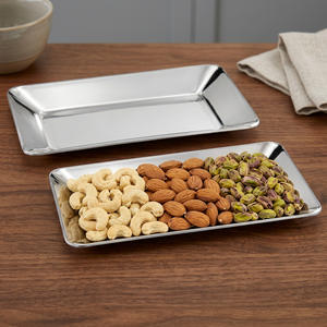 Plateau de service rectangulaire en acier inoxydable, métal poli, durable, compatible lave-vaisselle, contact alimentaire, usage résidentiel - Product Image 4