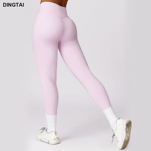 Pantaloni da Yoga Sexy a vita alta da donna in tinta unita in tessuto Spandex traspirante color carne <span class=keywords><strong>e</strong></span> pelle nuda con <span class=keywords><strong>Leggins</strong></span> elastici - Product Image 1