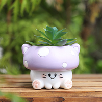 ROOGO Joli pot à plantes en résine en forme d'animal, pot à succulentes fantaisie en forme de chat champignon, décoration de jardin mignonne et cadeau idéal pour la maison et le bureau