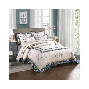 Luxury Floral Quilted Comforter Bedspread Floral Quilt Set Soft Microfiber Floral Quilted Bedspread Customized