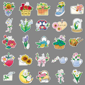 50 autocollants floraux, décorations simples en PVC découpées pour téléphones portables et agendas, étiquettes créatives pour emballages - Product Image 3