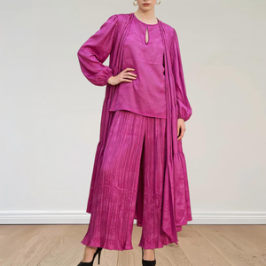 Ensembles modestes de style Dubaï pour femmes, vêtements musulmans traditionnels, taille unique, haut et <span class=keywords><strong>pantalon</strong></span> avec long manteau abaya, tenues en <span class=keywords><strong>satin</strong></span> jacquard - Product Image 1
